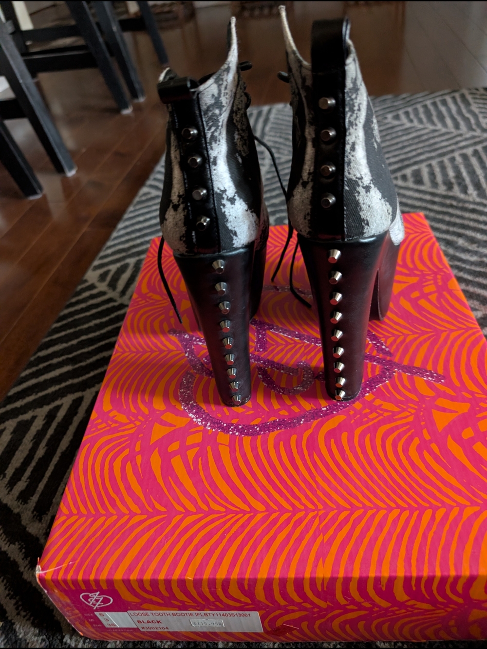 BCBG Black and White Studded Lace-Up Platform Boots